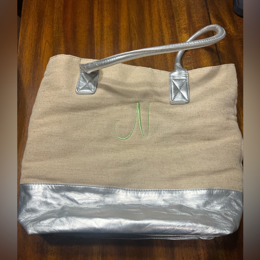 Silver and Tan Tote Bag